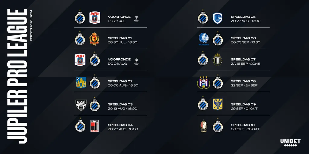 Ontdek de nieuwe Jupiler Pro League kalender Club Brugge